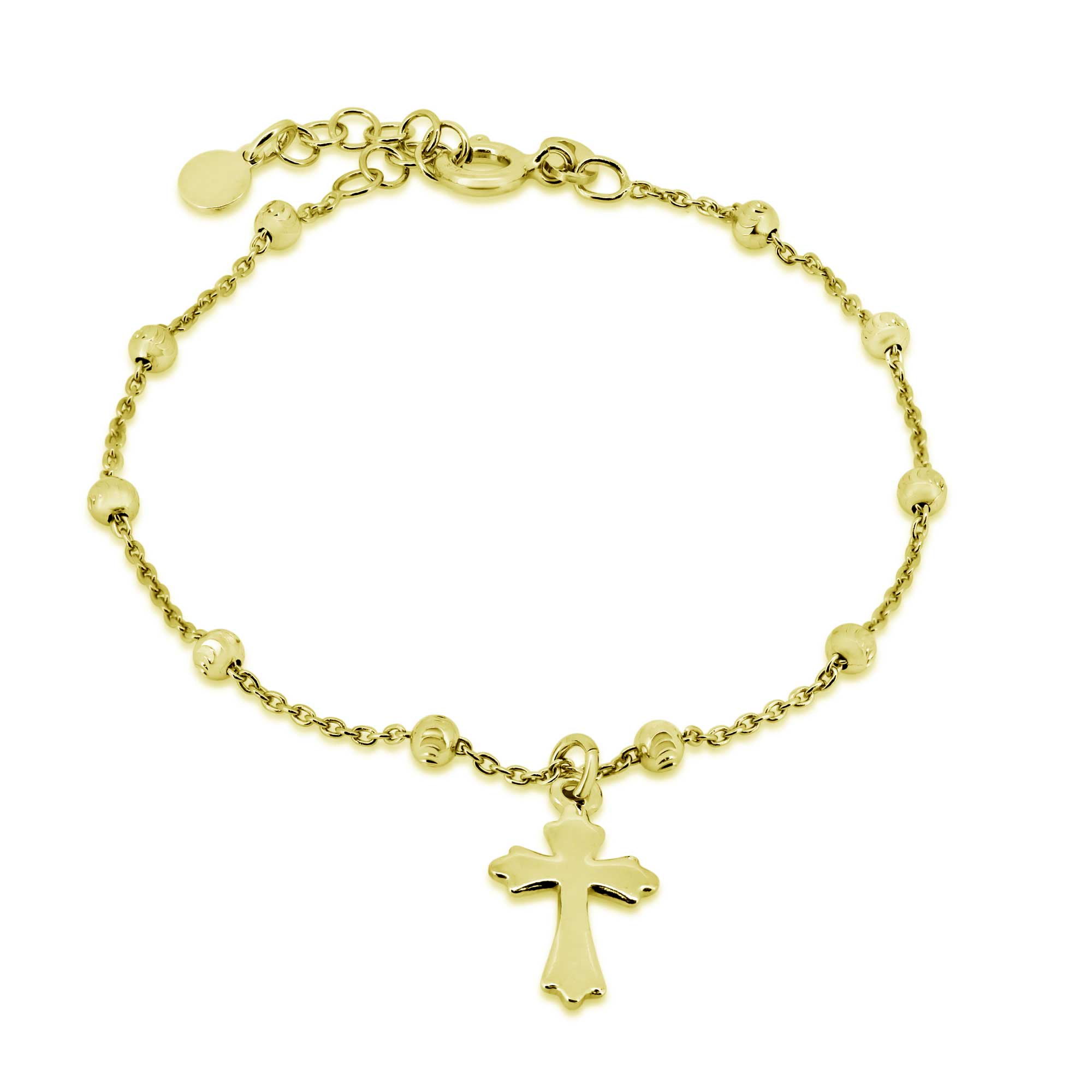 Pulsera rosario con cuentas DC de plata de ley 925 bañada en oro - GCB00001-GP