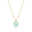 Gold Plated 925 Sterling Silver Turquoise Sun Charm Box Beaded Adjustable Necklace - GCN00003