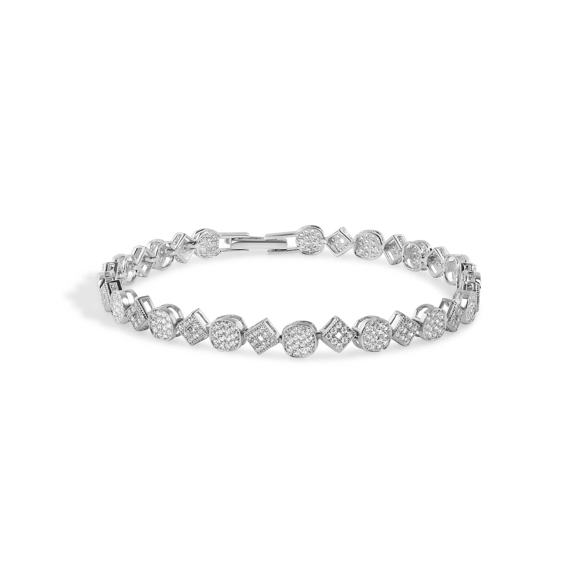 Plata 925 chapada en rodio 5 mm Múltiples cuadrados y círculos Micro Pave Tennis Clear CZ Pulsera - GMB00004
