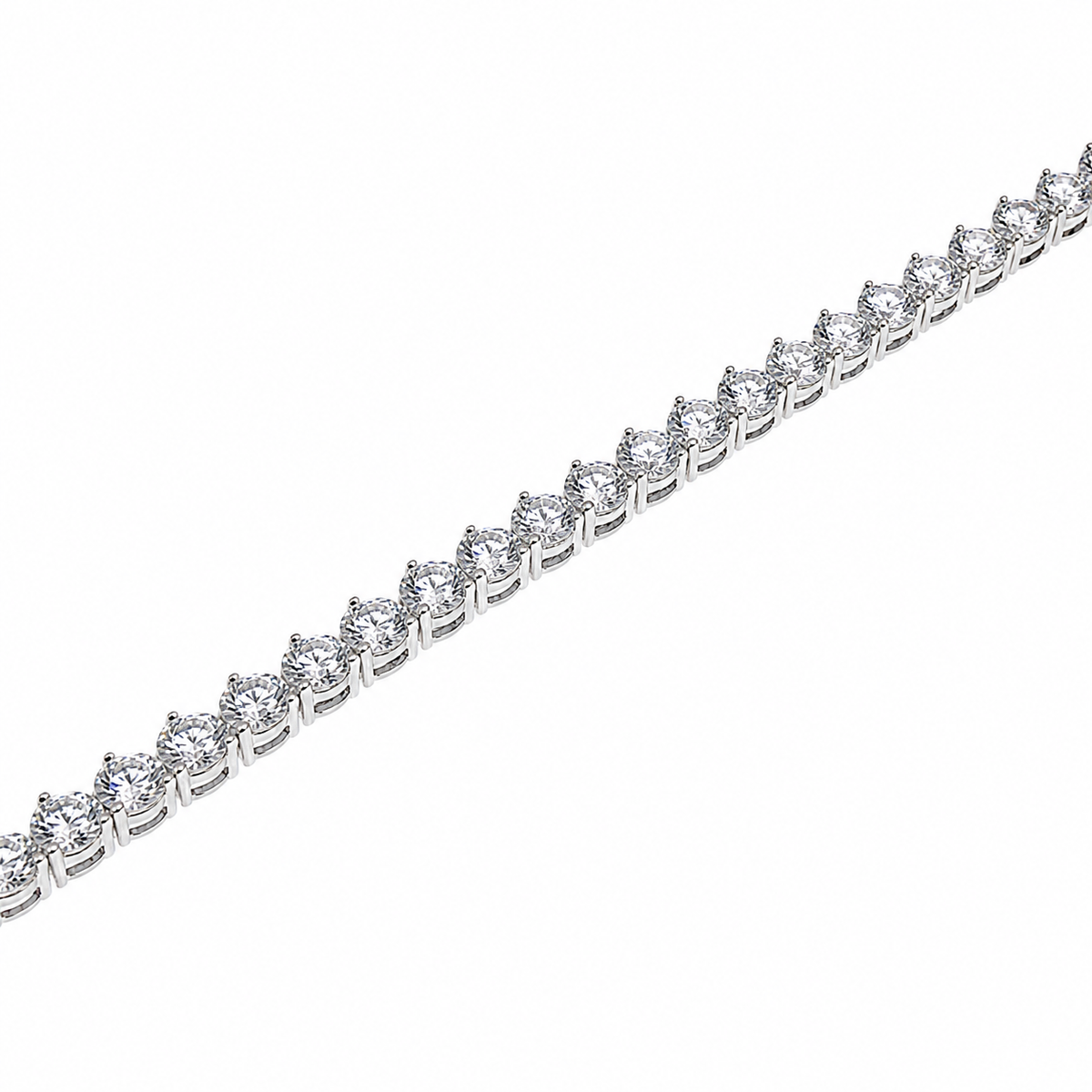 Rhodium Plated 925 Sterling Silver Clear CZ 3 Prong Tennis Bracelet - GMB00008