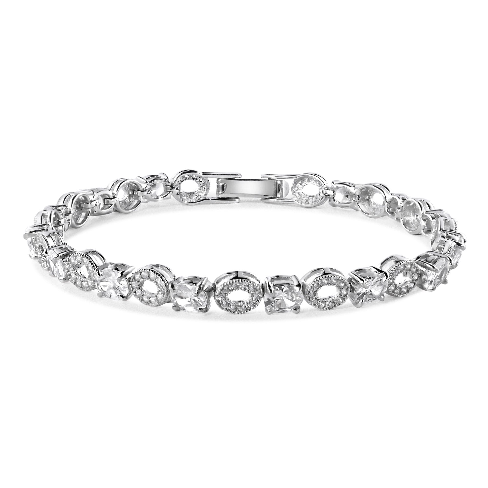 Pulsera redonda chapada en rodio de plata 925 y acentuada con circonitas - GMB00024RH