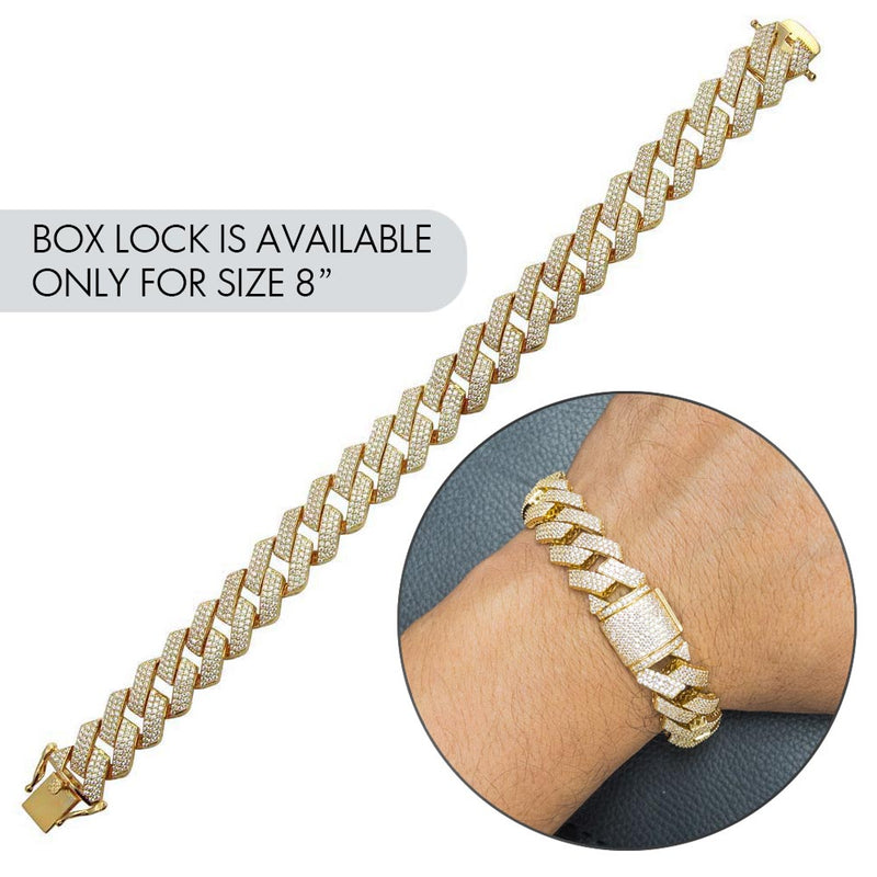Silver 925 Gold Plated CZ Encrusted Square Miami Cuban Link Bracelet 15mm - GMB00075GP