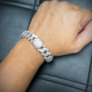 Cadena o pulsera de eslabones cubanos Miami de 15 mm con incrustaciones de circonitas en plata de ley 925 rodiada - GMN00211 | GMB00075