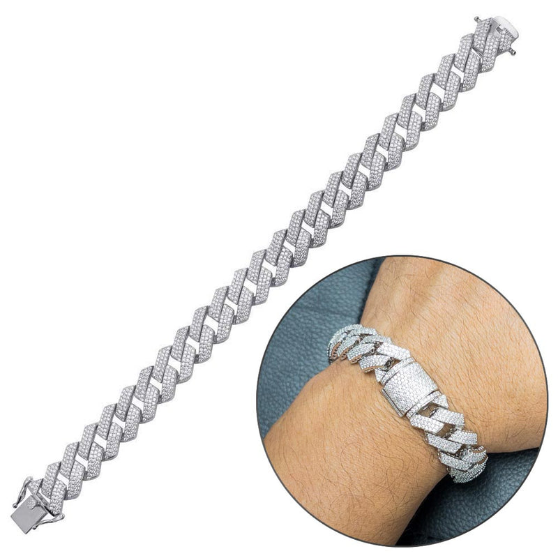 Rhodium Plated 925 Sterling Silver CZ Encrusted Miami Cuban Link 15mm