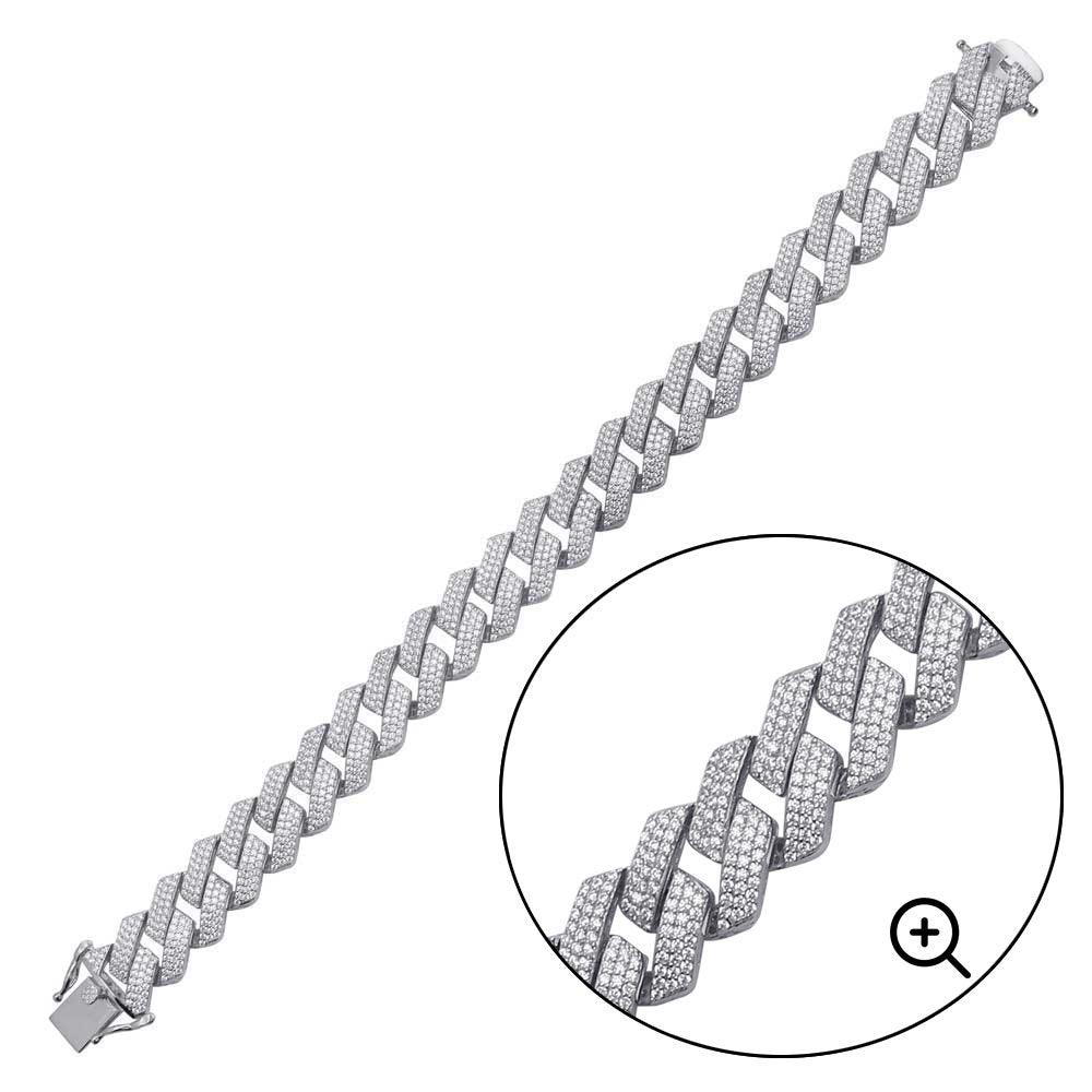 Rhodium Plated 925 Sterling Silver CZ Encrusted Miami Cuban Link