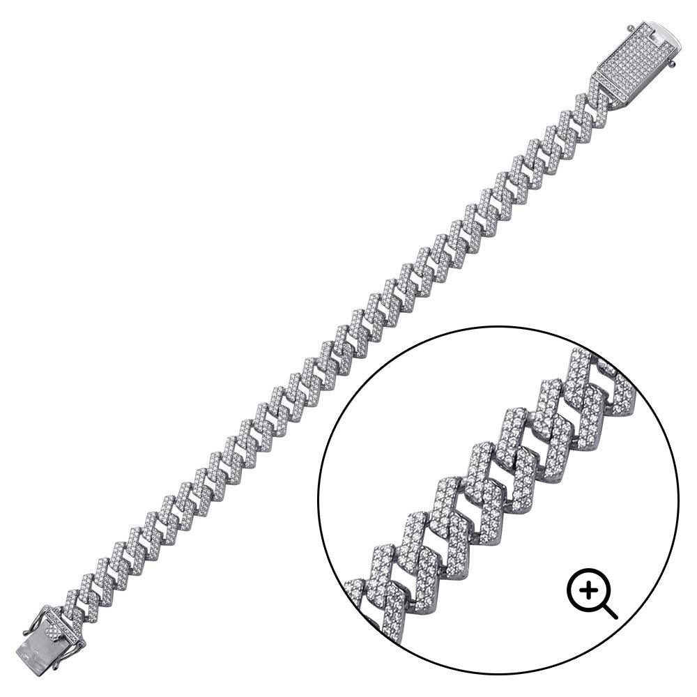 Rhodium Plated 925 Sterling Silver CZ Encrusted Miami Cuban Link