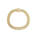 Gold Plated 925 Sterling Silver 9.5mm Miami Curb CZ Chain and Bracelet - GMN00176GP | GMB00089GP