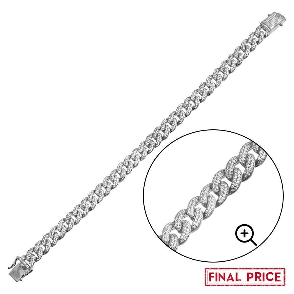 Rhodium Plated 925 Sterling Silver 9.5mm Miami Curb CZ Chain or