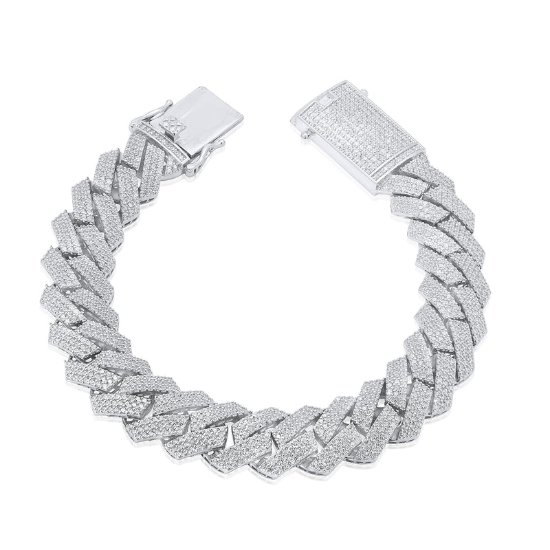 Cadena o pulsera de eslabones cubanos Miami de 13 mm con incrustaciones de circonitas en plata de ley 925 rodiada - GMN00210 | GMB00128