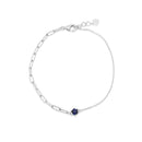 Pulsera ajustable de plata de ley 925 rodiada con circonita azul zafiro redondo y medio clip - GMB00157