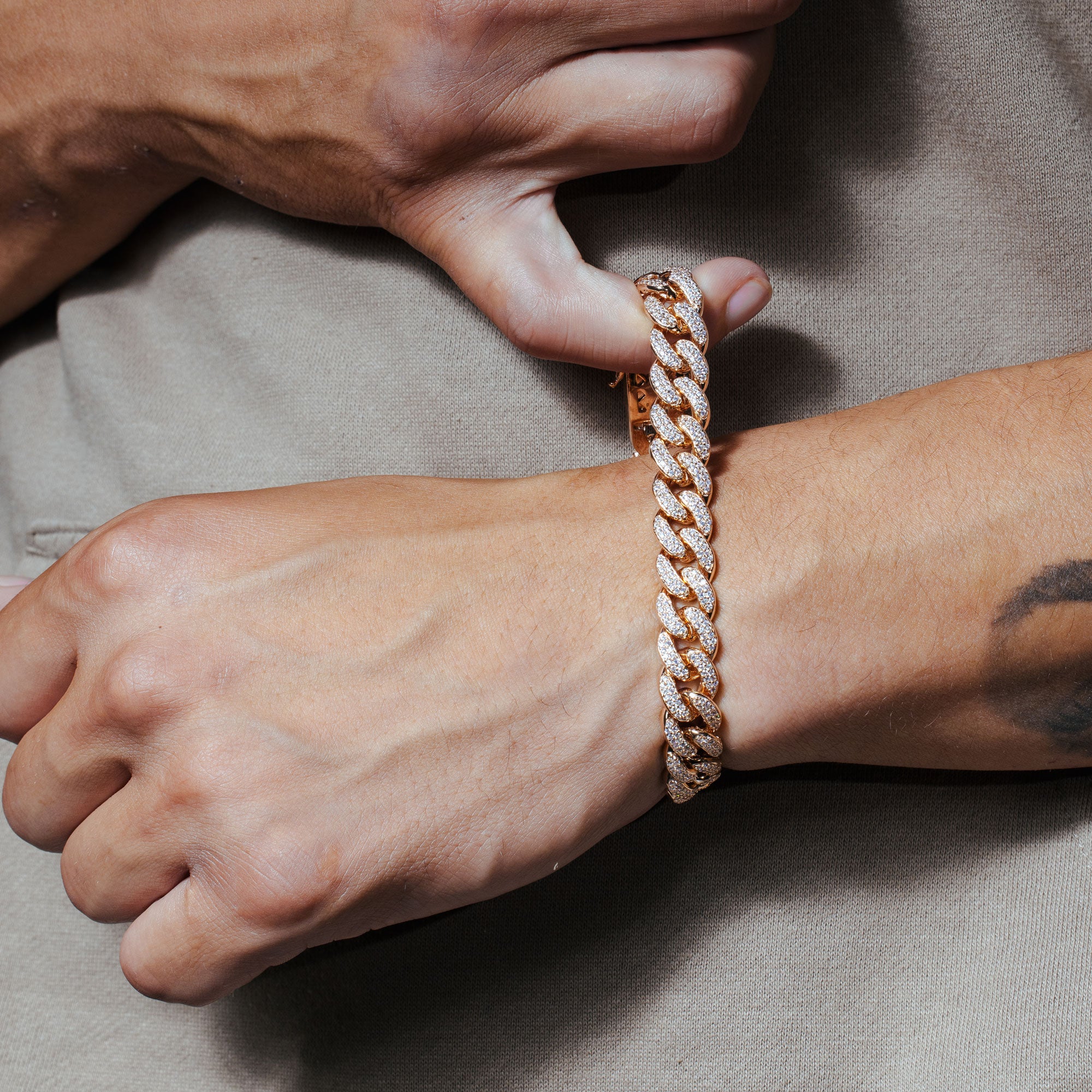 Glitter Miami Cuban Link ブレスレット Rose Gold Plated 925 Sterling Silver CZ Encrusted Miami Cuban Link