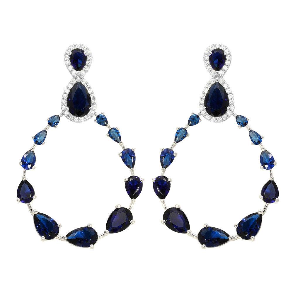 Rhodium Plated 925 Sterling Silver Birthstone and Clear Teardrop with Open Hanging Graduated CZ Earrings - GME00104