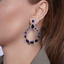 Rhodium Plated 925 Sterling Silver Birthstone and Clear Teardrop with Open Hanging Graduated CZ Earrings - GME00104