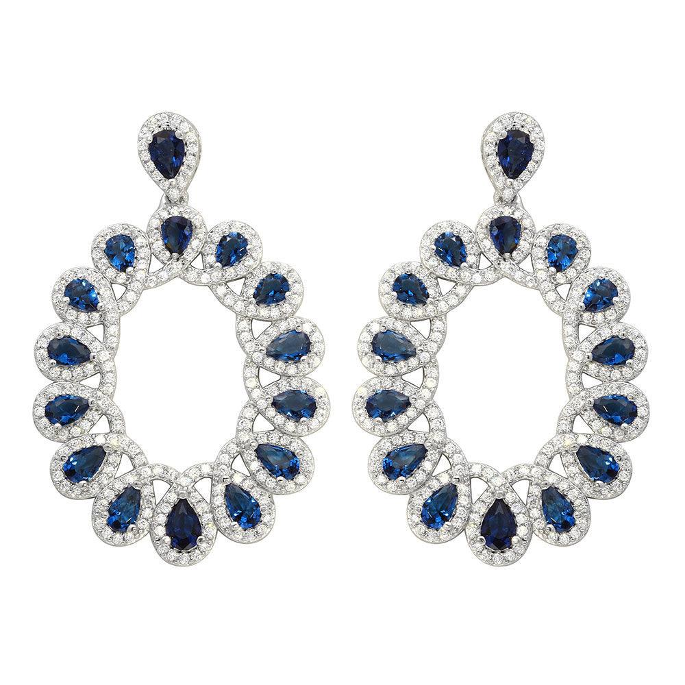 Rhodium Plated 925 Sterling Silver Open Oval Birthstone & Clear CZ Dangle Earrings - GME00106