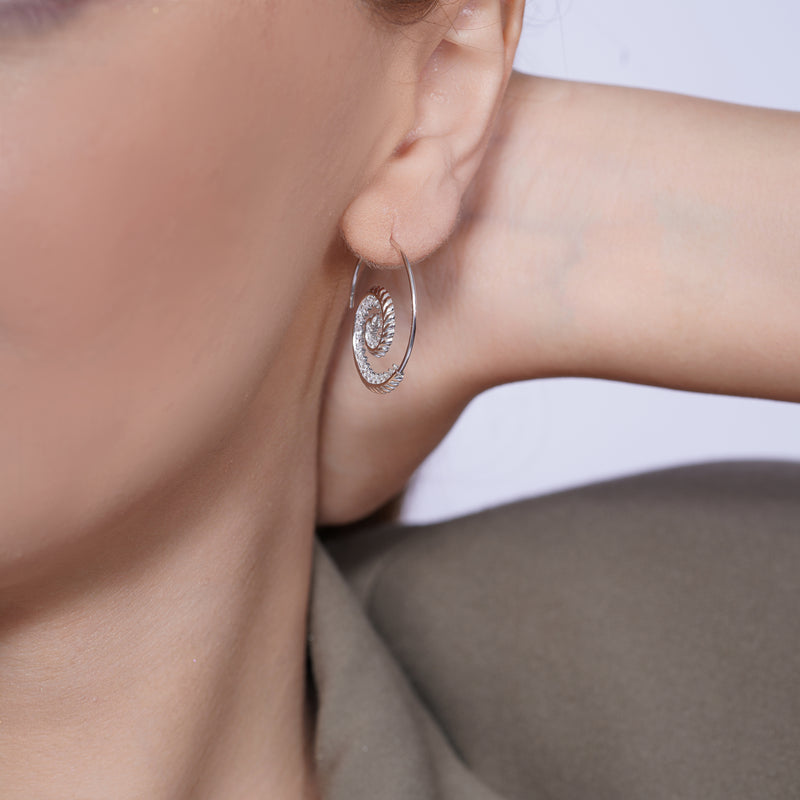 925 Sterling Silver Spiral Design CZ Earrings - GME00108