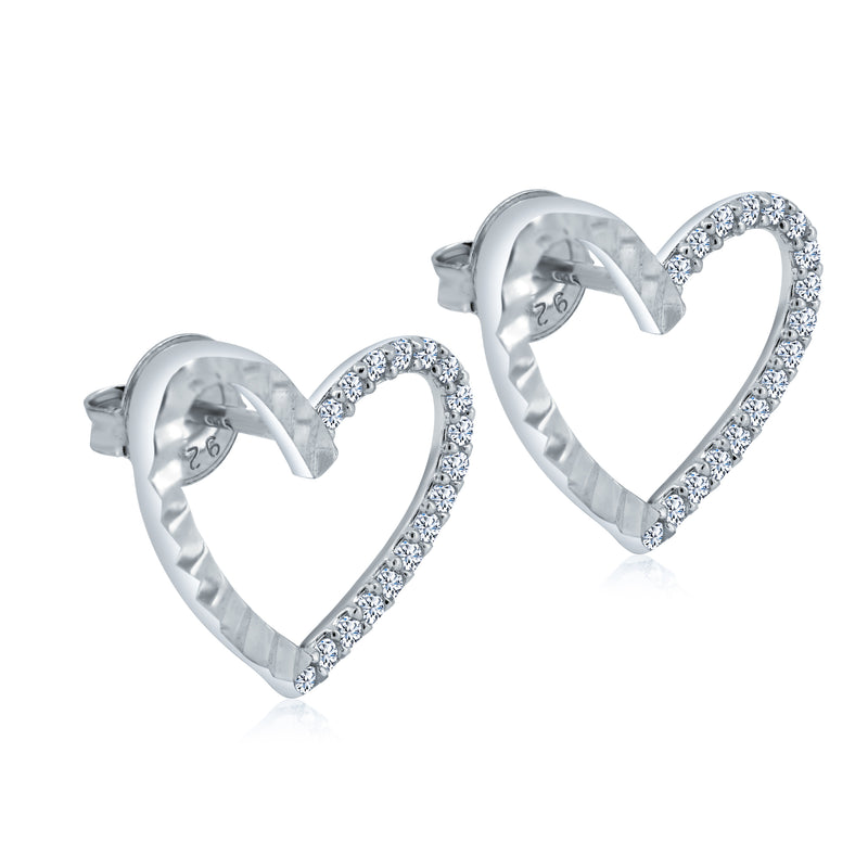 Pendientes de tuerca con forma de corazón de circonita transparente con corte de diamante chapado en rodio de plata 925 - GME00132
