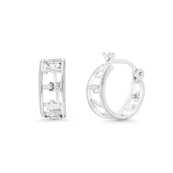 Sterling Silver Rhodium Plated Goodluck Charm Hoop Latch Lock Earring - GME00154