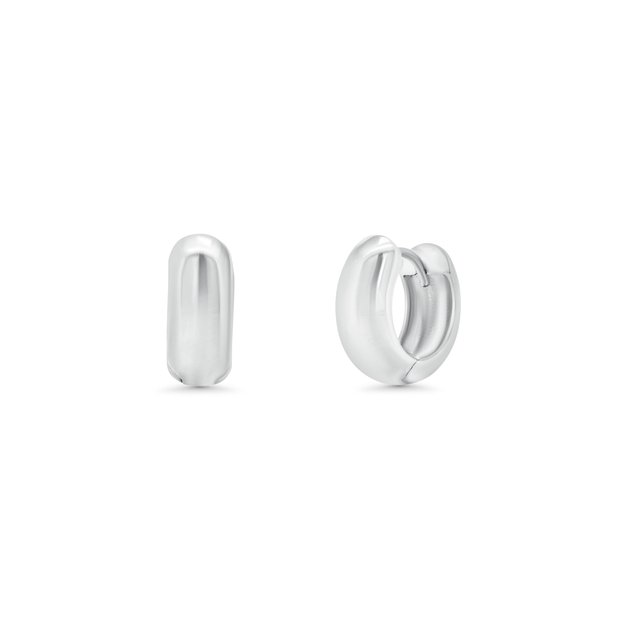 Rhodium Plated 925 Silver Round Chunky Huggie Hoop Earrings -GME00157RH