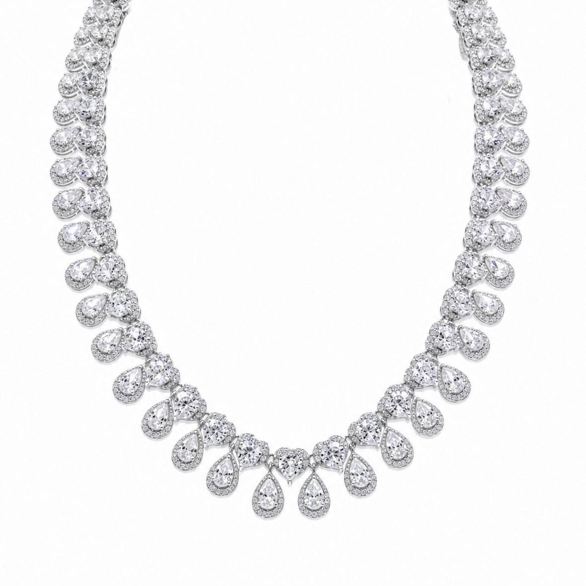 Rhodium Plated 925 Sterling Silver Chunky CZ Heart Tear Drop