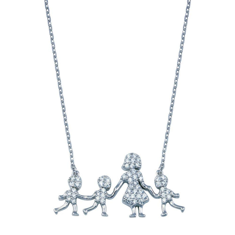 Collar de plata 925 con circonita cúbica chapada en rodio para madre y tres hijos con circonita transparente - GMN00115