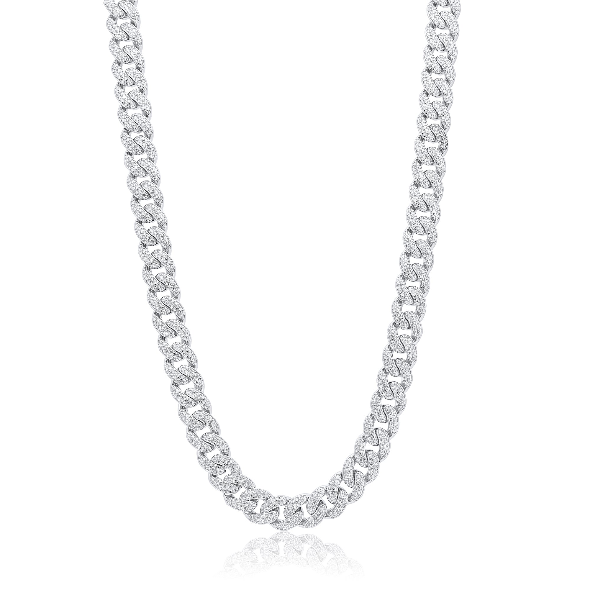 Rhodium Plated 925 Sterling Silver 9.5mm Miami Curb CZ Chain or Bracelet - GMN00176 | GMB00089
