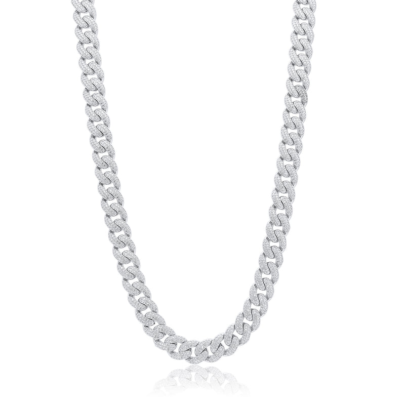 Cadena o pulsera Miami Curb de 9,5 mm con circonitas cúbicas en plata de ley 925 rodiada - GMN00176 | GMB00089