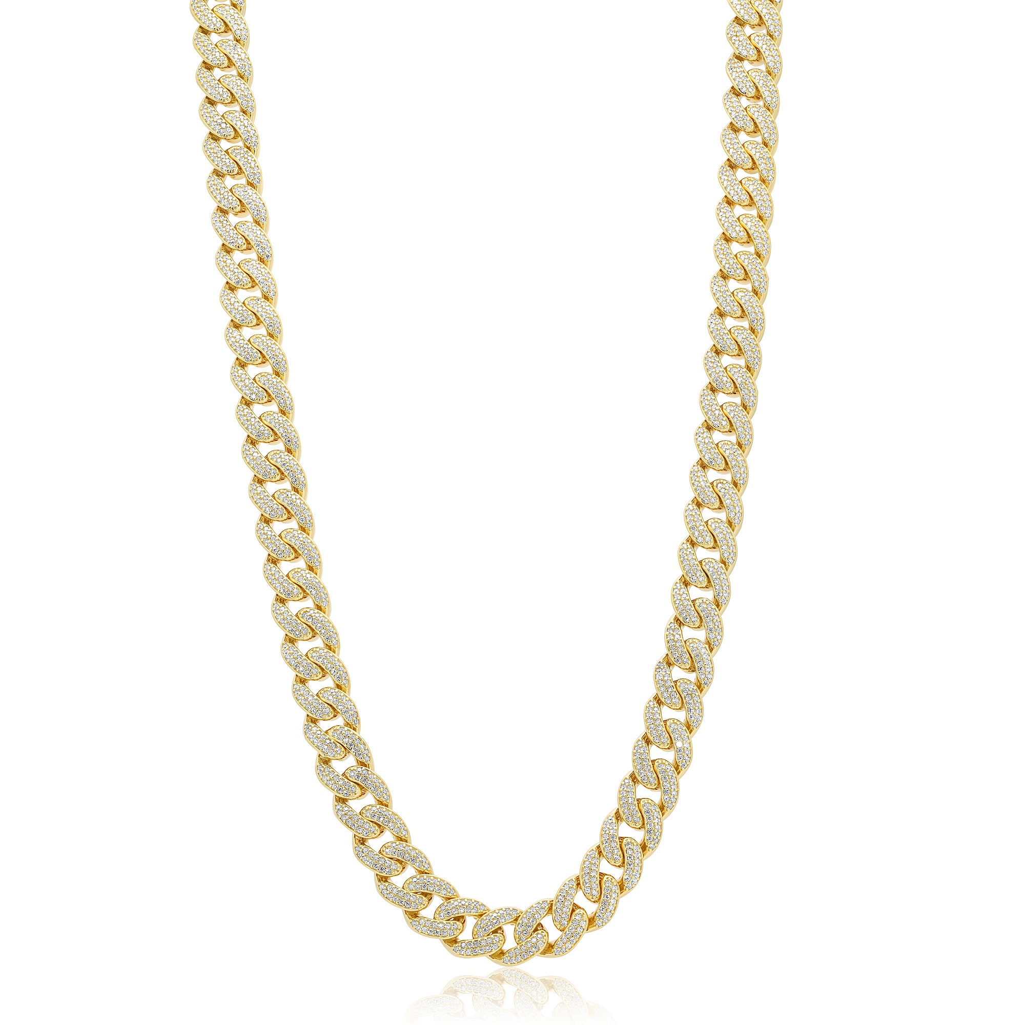 Gold Plated 925 Sterling Silver 9.5mm Miami Curb CZ Chain and Bracelet - GMN00176GP | GMB00089GP