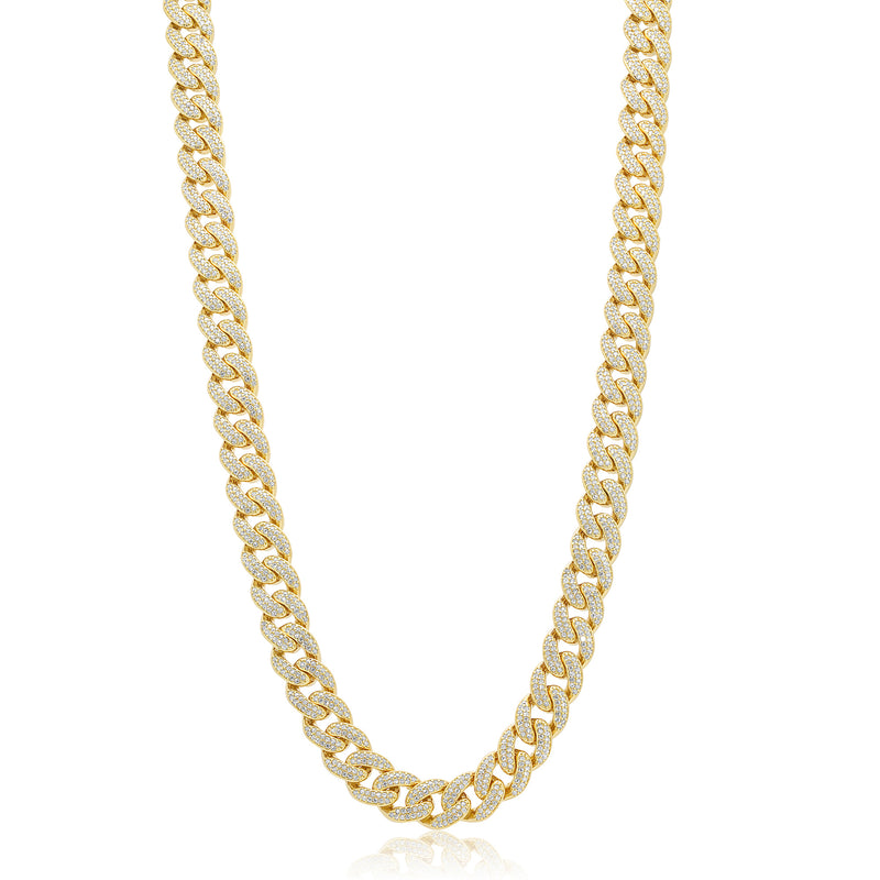 Gold Plated 925 Sterling Silver 9.5mm Miami Curb CZ Chain and Bracelet - GMN00176GP | GMB00089GP