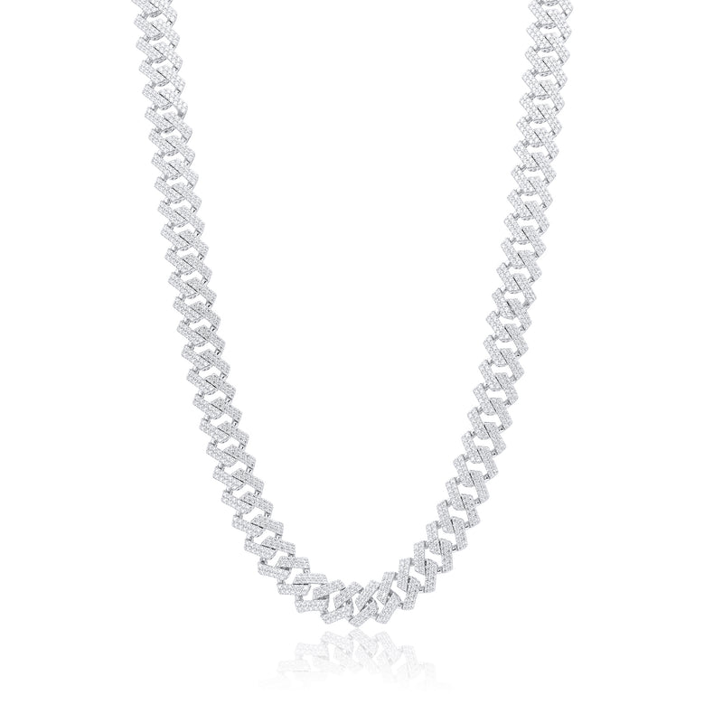 Cadena o pulsera de eslabones cubanos Miami de 10,2 mm con incrustaciones de circonitas en plata de ley 925 rodiada - GMN00198 | GMB00076