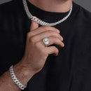 Rhodium Plated 925 Sterling Silver Statement Studded Small and Top 8mm Clear CZ Ring - GMR00378