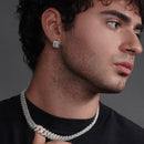 Clearance-Rhodium Plated 925 Sterling Silver Square Halo Clear CZ Stud Earring - STEM009