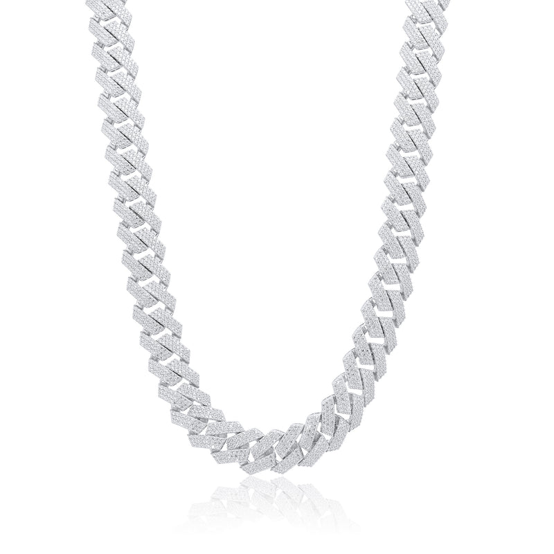 Cadena o pulsera de eslabones cubanos Miami de 13 mm con incrustaciones de circonitas en plata de ley 925 rodiada - GMN00210 | GMB00128