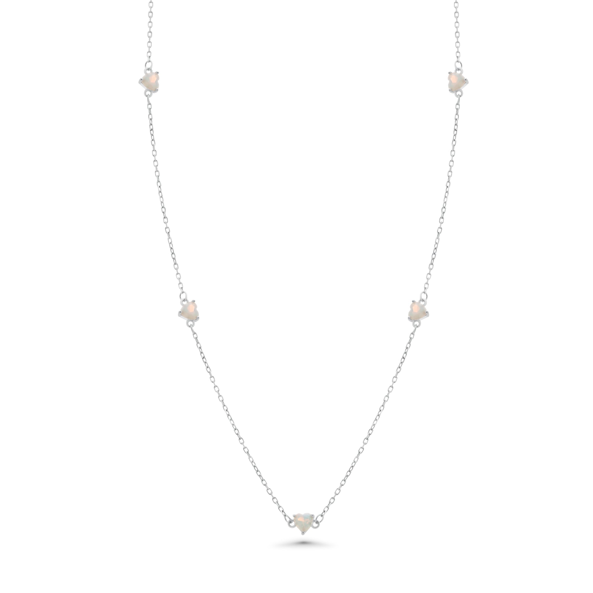 Rhodium Plated 925 Sterling Silver Multi Opal Heart Adjustable Necklace - GMN00248