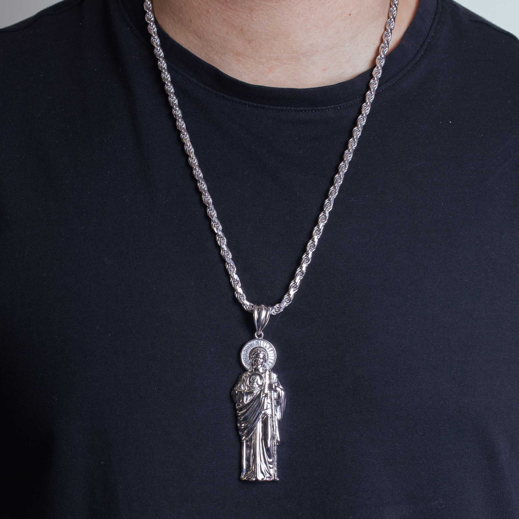 Rhodium Plated 925 Sterling Silver St Jude Pendant 70mm | Silver