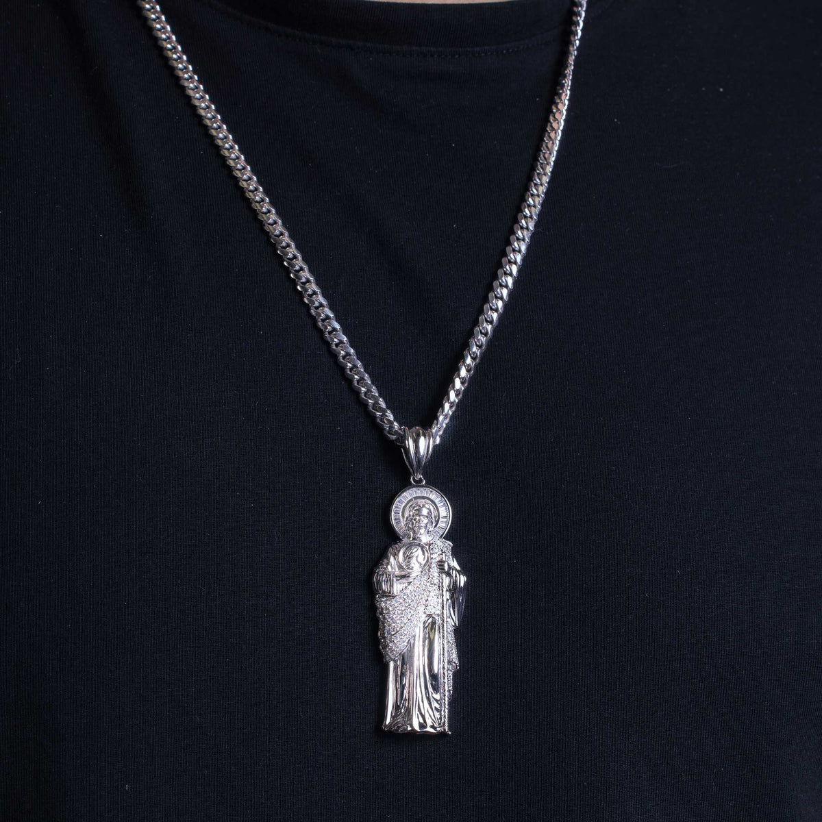 ⭐︎Reikun. 925⭐︎ Rhodium Plated 925 Sterling Silver Clear CZ St Jude Pendant