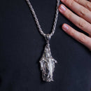 Colgante hueco de la Virgen María en plata de ley 925 rodiada (73 mm) - GMP00087