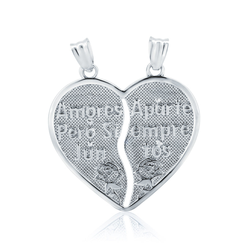Rhodium Plated 925 Sterling Silver Unbreakable Love 3 Dimensional Guadalupe and Cross Heart Pendant - GMP00118