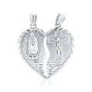Rhodium Plated 925 Sterling Silver Unbreakable Love 3 Dimensional Guadalupe and Cross Heart Pendant - GMP00118