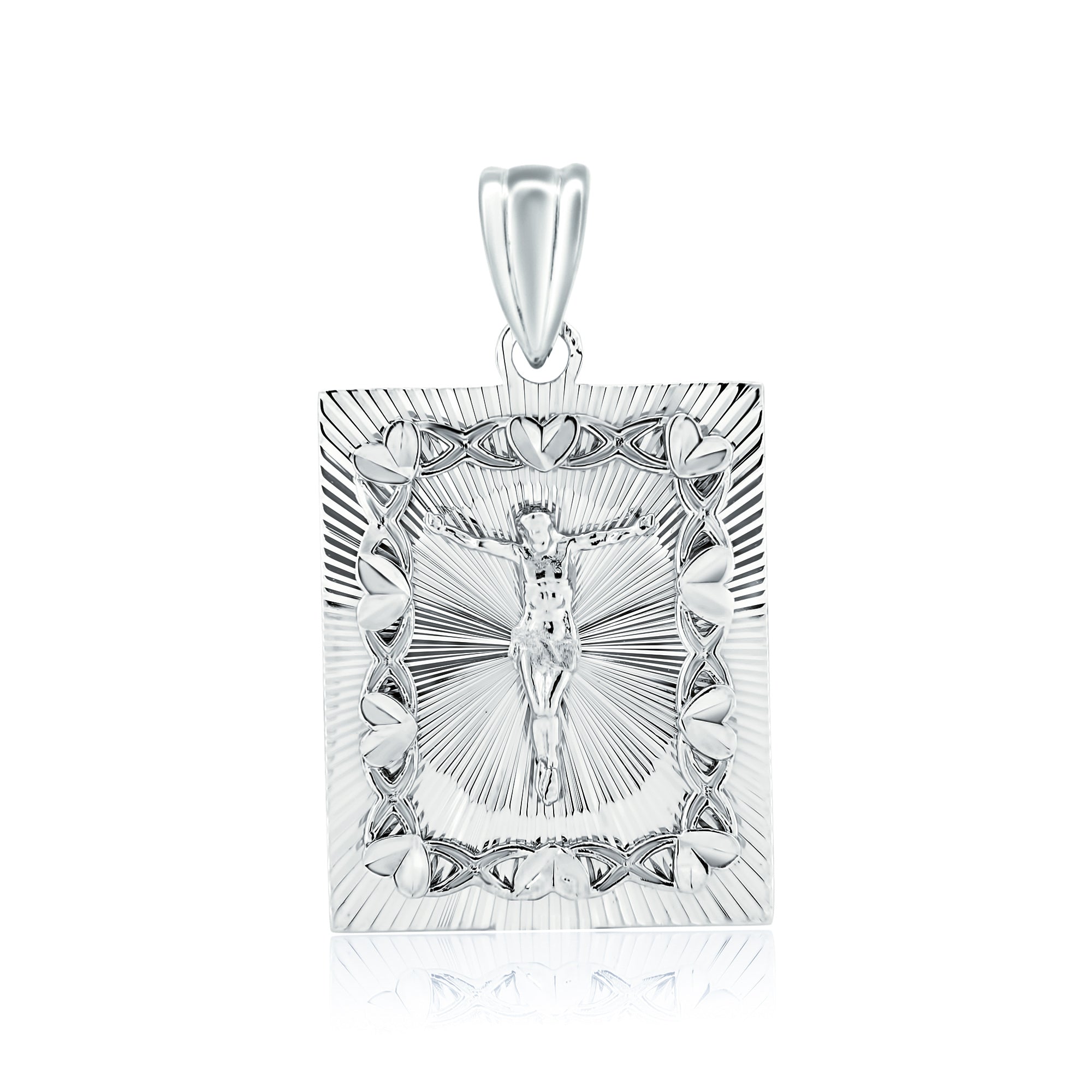 Colgante de crucifijo cuadrado con corte de diamante en plata de ley 925 rodiada - GMP00135