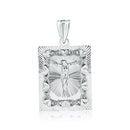 Rhodium Plated 925 Sterling Silver Diamond Cut Crucifix Square Pendant - GMP00135