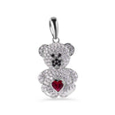 Colgante de osito de peluche en plata de ley 925 rodiada con corazón rojo y circonitas negras y transparentes - GMP00147