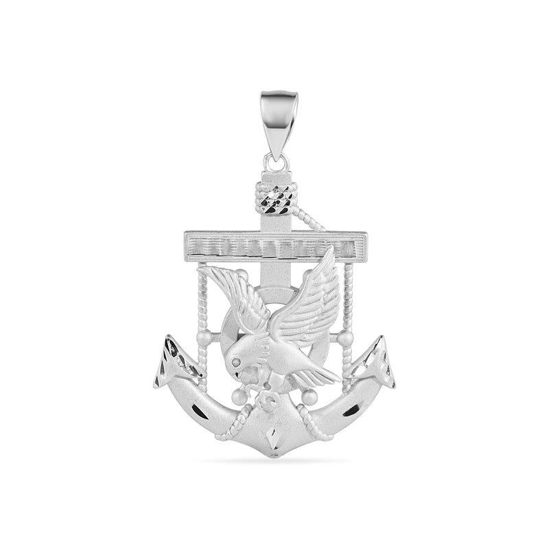 Sandblasted Finish 925 Sterling Silver Diamond Cut Eagle Anchor Red CZ Pendant - GMP00156