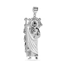 Rhodium Plated 925 Sterling Silver Sandblast Saint Jude Clear CZ Pendant - GMP00166