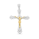 Colgante de cruz de Jesucristo con corte de diamante en plata de ley 925 bañada en dos tonos (74,5 mm x 98,6 mm) con circonitas transparentes - GMP00177RG
