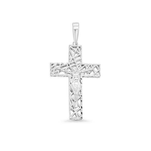 Rhodium Plated 925 Sterling Silver Diamond Cut Mariner Anchor Greek Key 18.4mm x 27.3mm Pendant - GMP00180