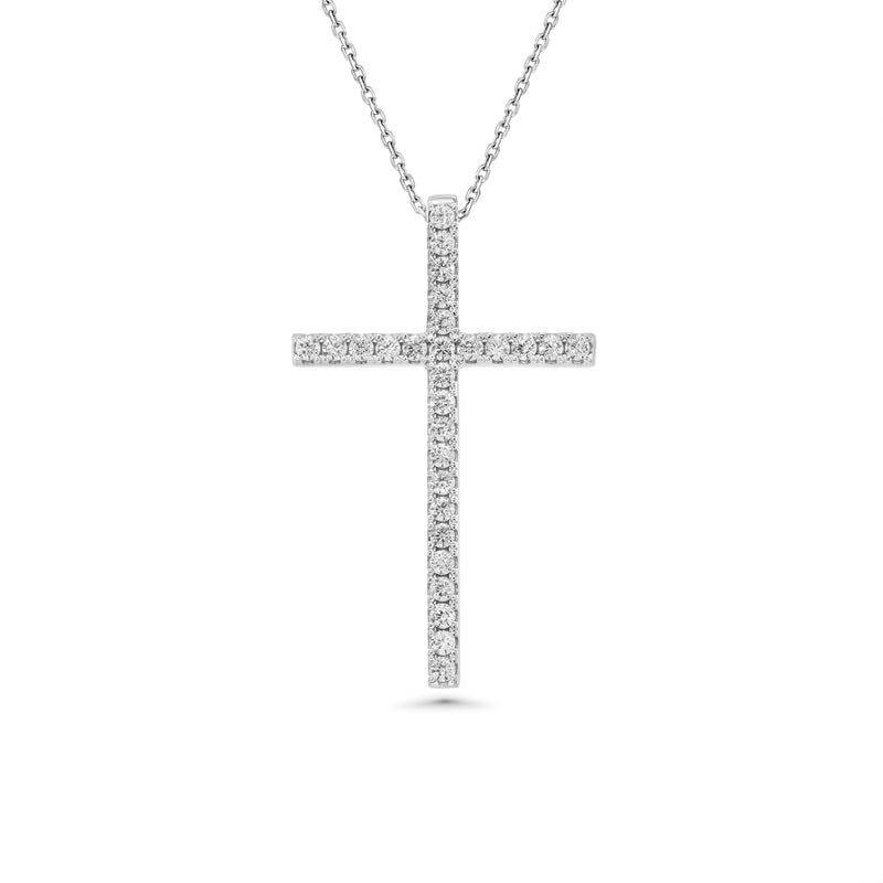 Rhodium Plated 925 Sterling Silver Cross Clear CZ 24.6mm x 39.5mm Adjustable Pendant Necklace - GMP00184