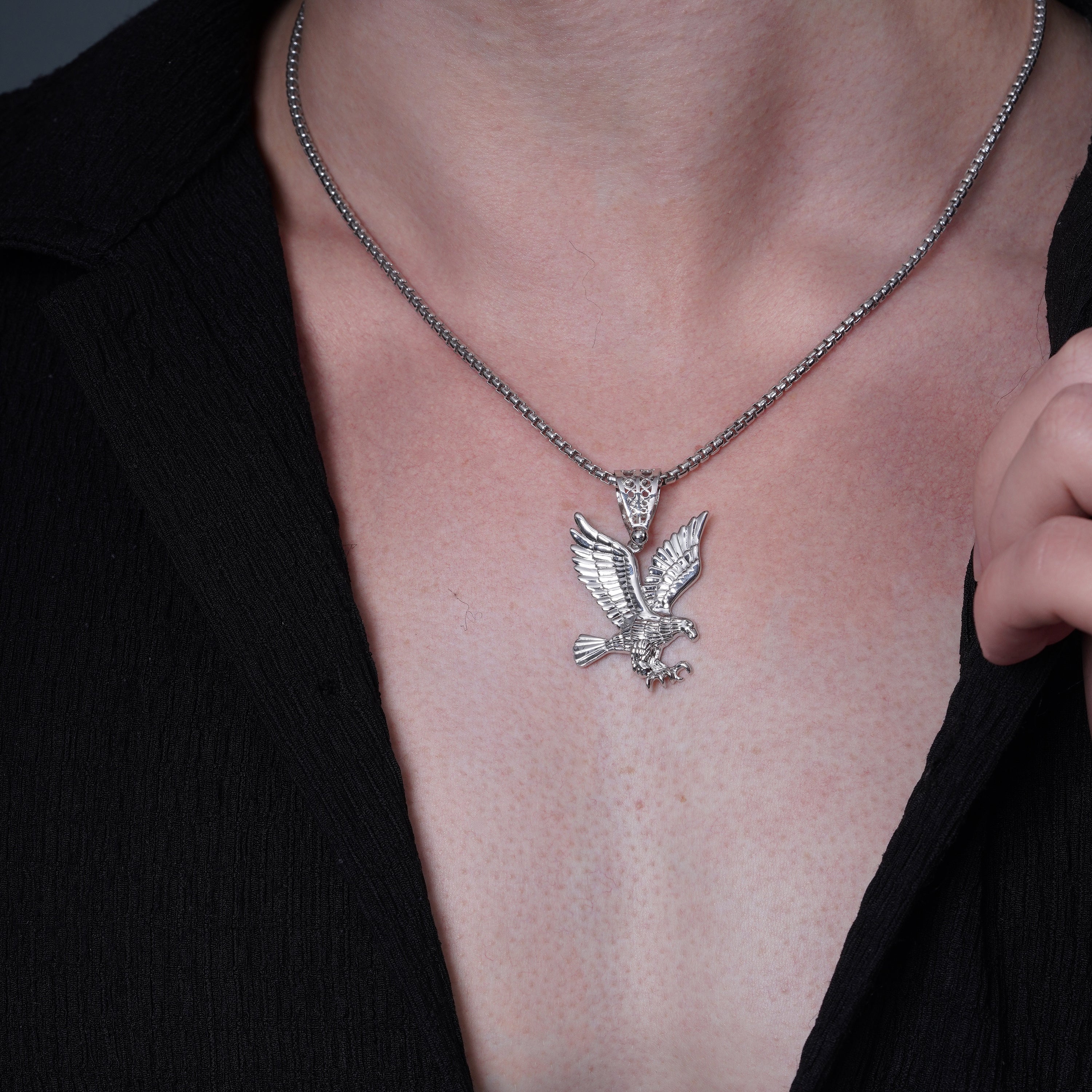 Colgante de águila americana de plata de ley 925 rodiada (35,5 mm x 38,3 mm) - GMP00185