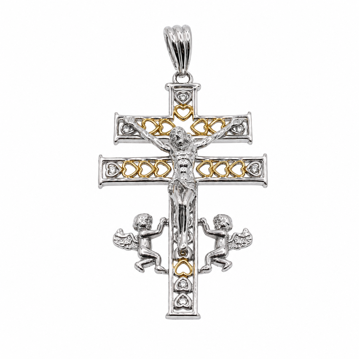 Colgante de Plata de Ley 925 con Cruz de Caravaca de dos tonos y circonita cúbica transparente - GMP00220RG