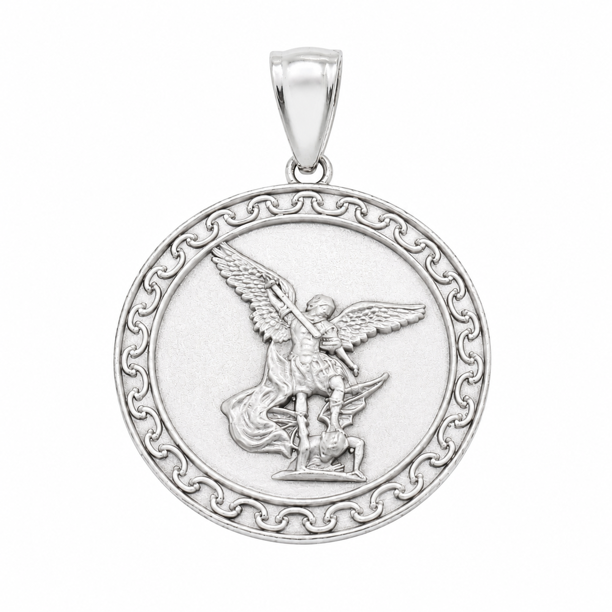 925 Sterling Silver Matte Saint Michael Round Medallion Ornate Border Pendant - GMP00221
