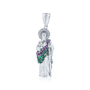 Rhodium Plated 925 Sterling Silver 3 Dimensional Red and Green CZ St Jude Pendant 32mm - GMP00086RBC